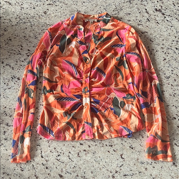 Les Serein Vibrant Orange Floral Button-Down Shirt - Picture 1 of 7